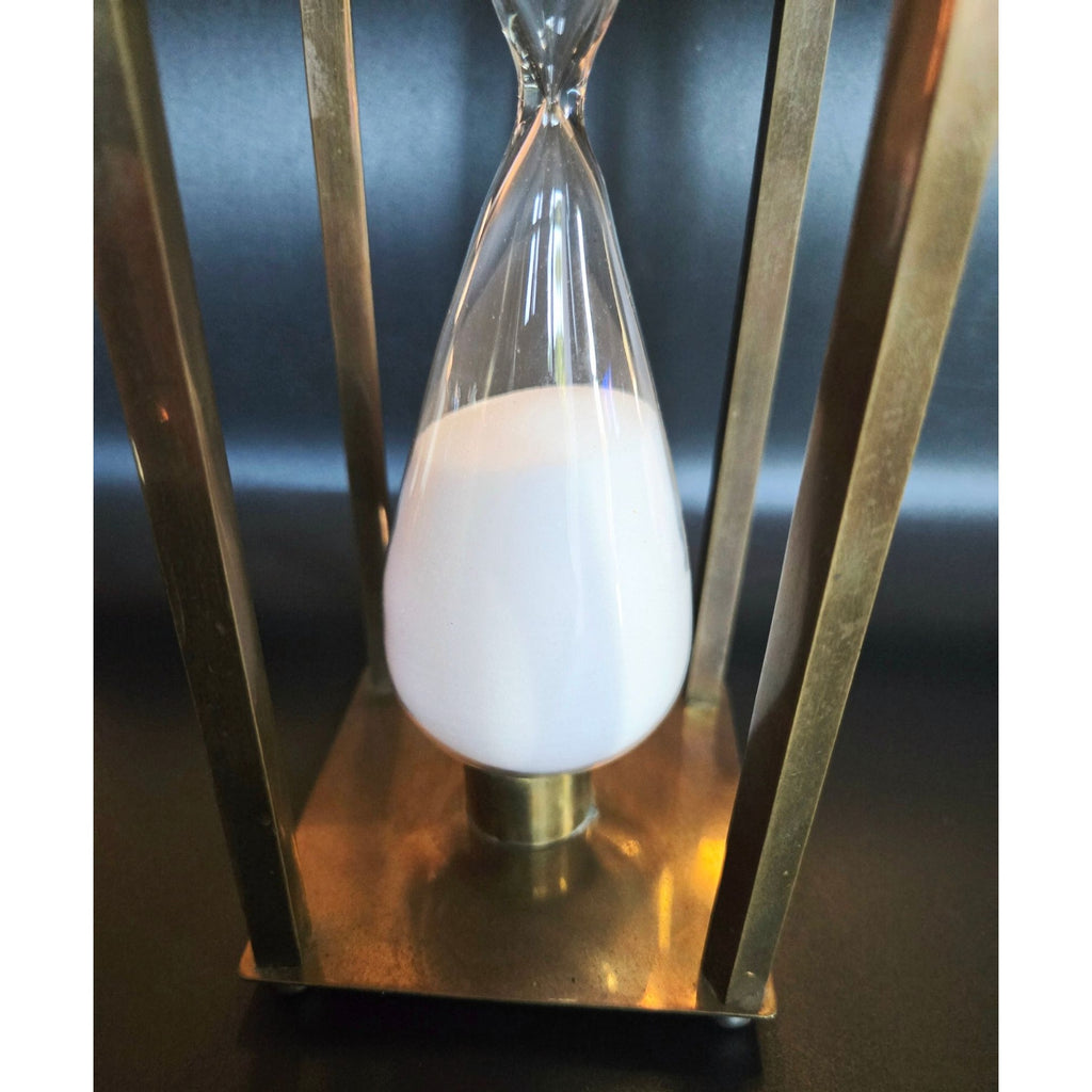 Vintage 10" Brass & Glass Hourglass Timer ( 30 min) White Sand Andrea by Sadek