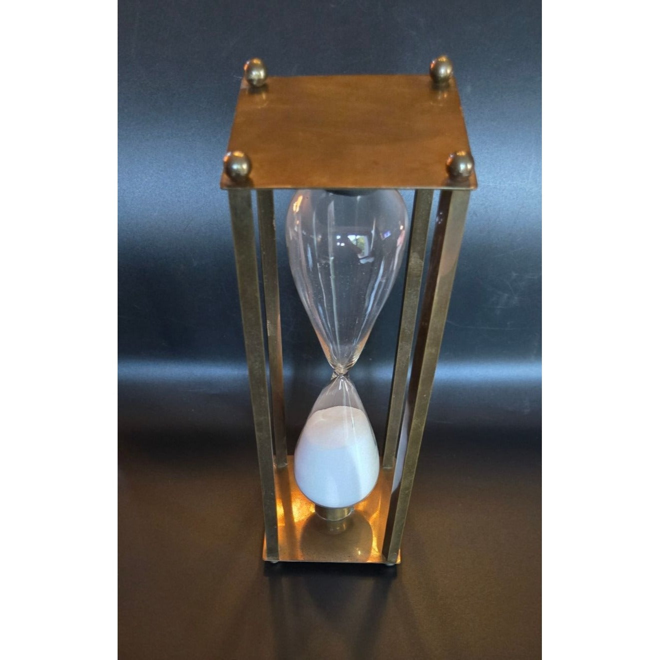 Vintage 10" Brass & Glass Hourglass Timer ( 30 min) White Sand Andrea by Sadek