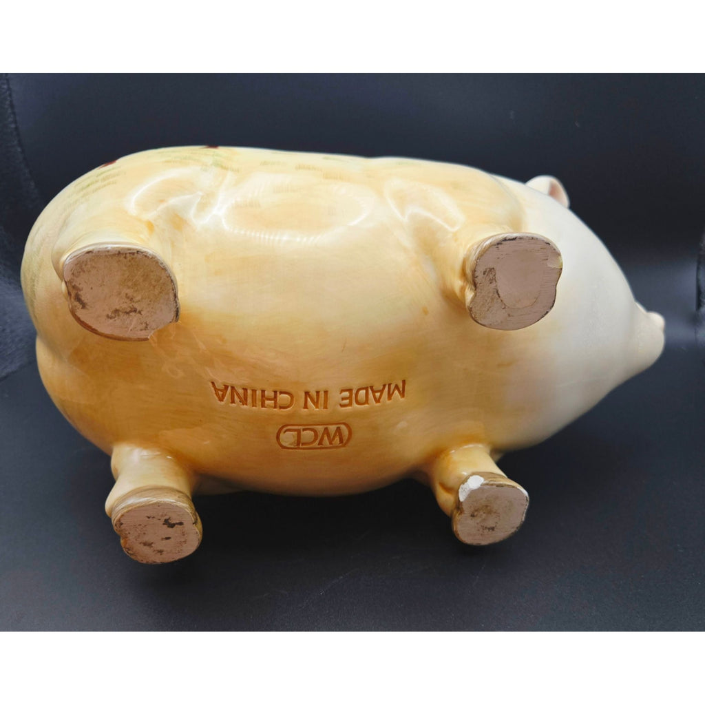 WCL Hand-Painted Pig & Duck Ceramic Cookie Jar With Pumpkin Farm Design