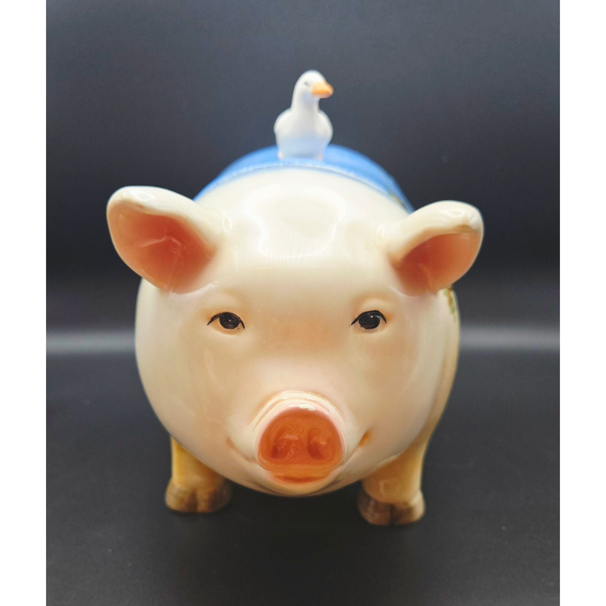WCL Hand-Painted Pig & Duck Ceramic Cookie Jar With Pumpkin Farm Design
