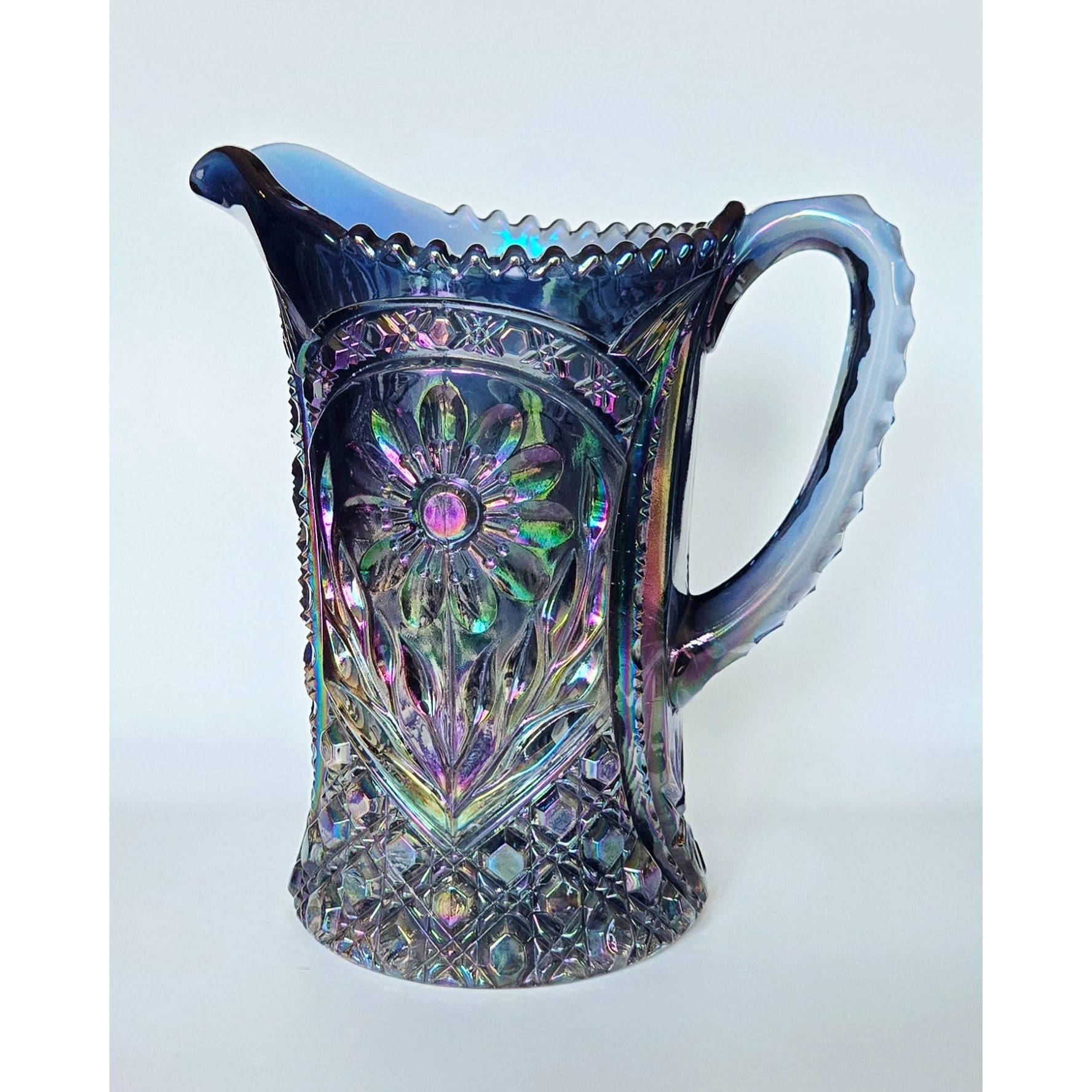 Imperial Glass EAPG 474 La Rochelle Cosmo Hobstar & Flower Pitcher, Smoky Amethyst