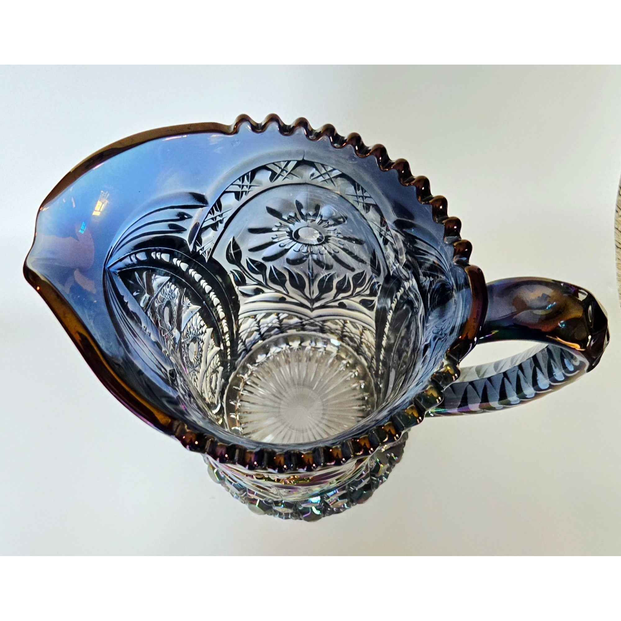 Imperial Glass EAPG 474 La Rochelle Cosmo Hobstar & Flower Pitcher, Smoky Amethyst
