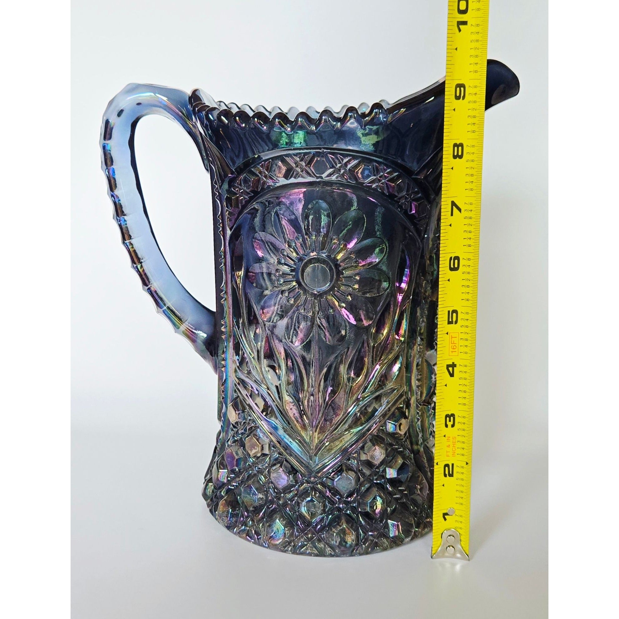 Imperial Glass EAPG 474 La Rochelle Cosmo Hobstar & Flower Pitcher, Smoky Amethyst