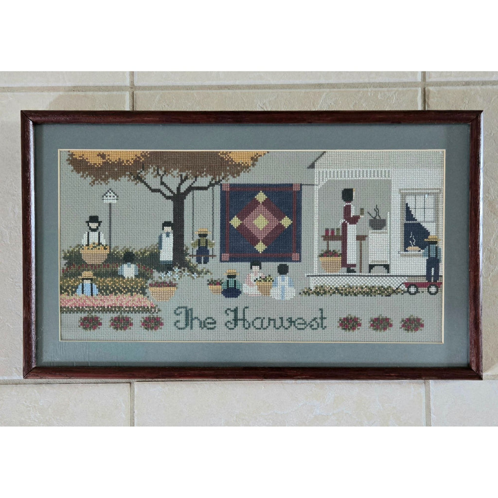 Framed Cross Stitch w/matte Fall Harvest Wall Art