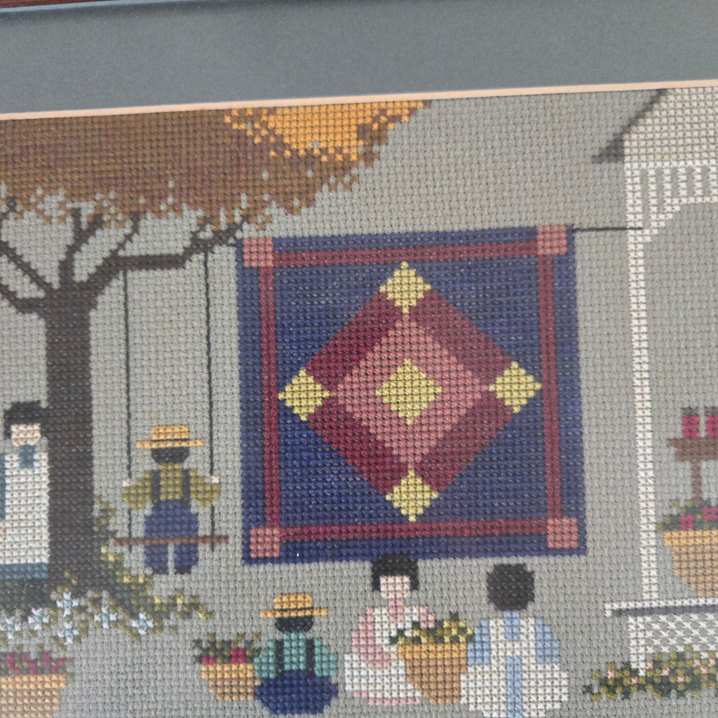 Framed Cross Stitch w/matte Fall Harvest Wall Art