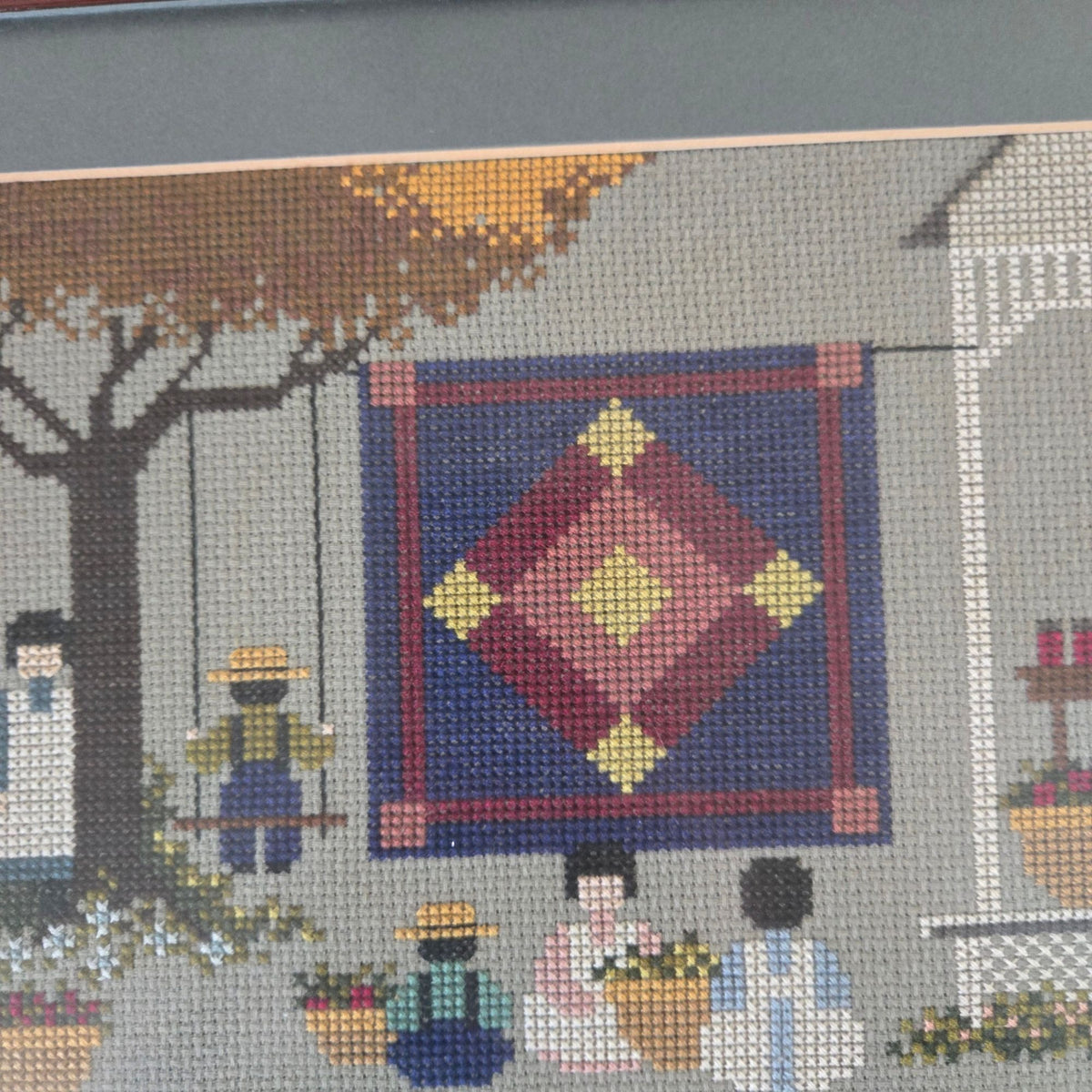 Framed Cross Stitch w/matte Fall Harvest Wall Art