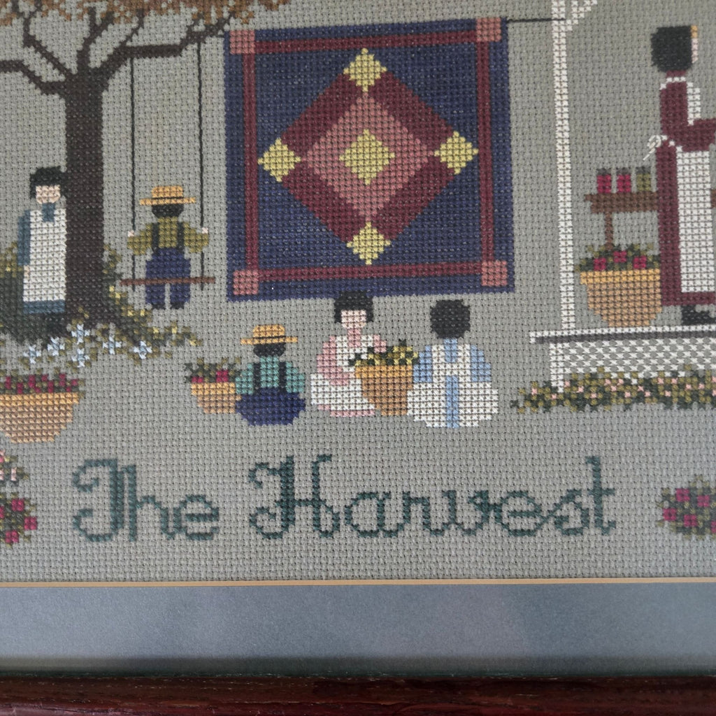 Framed Cross Stitch w/matte Fall Harvest Wall Art
