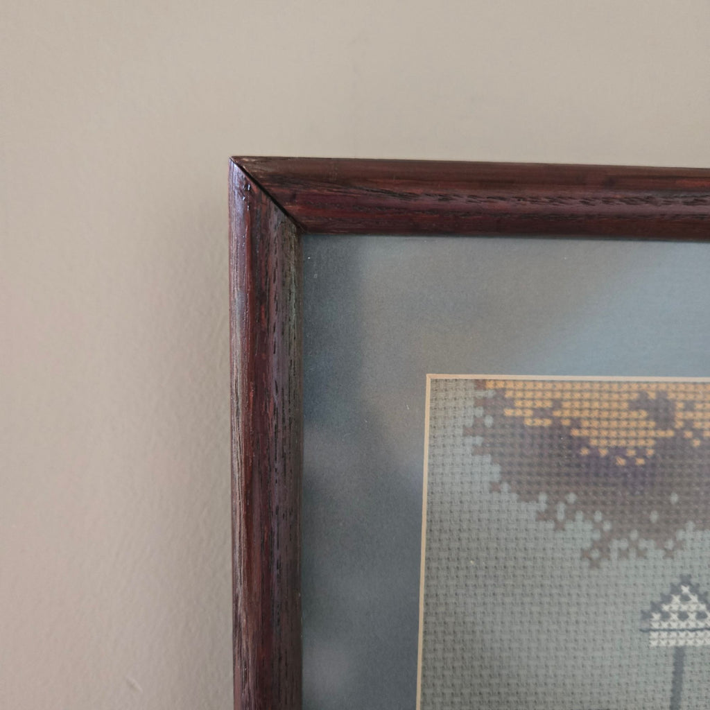 Framed Cross Stitch w/matte Fall Harvest Wall Art