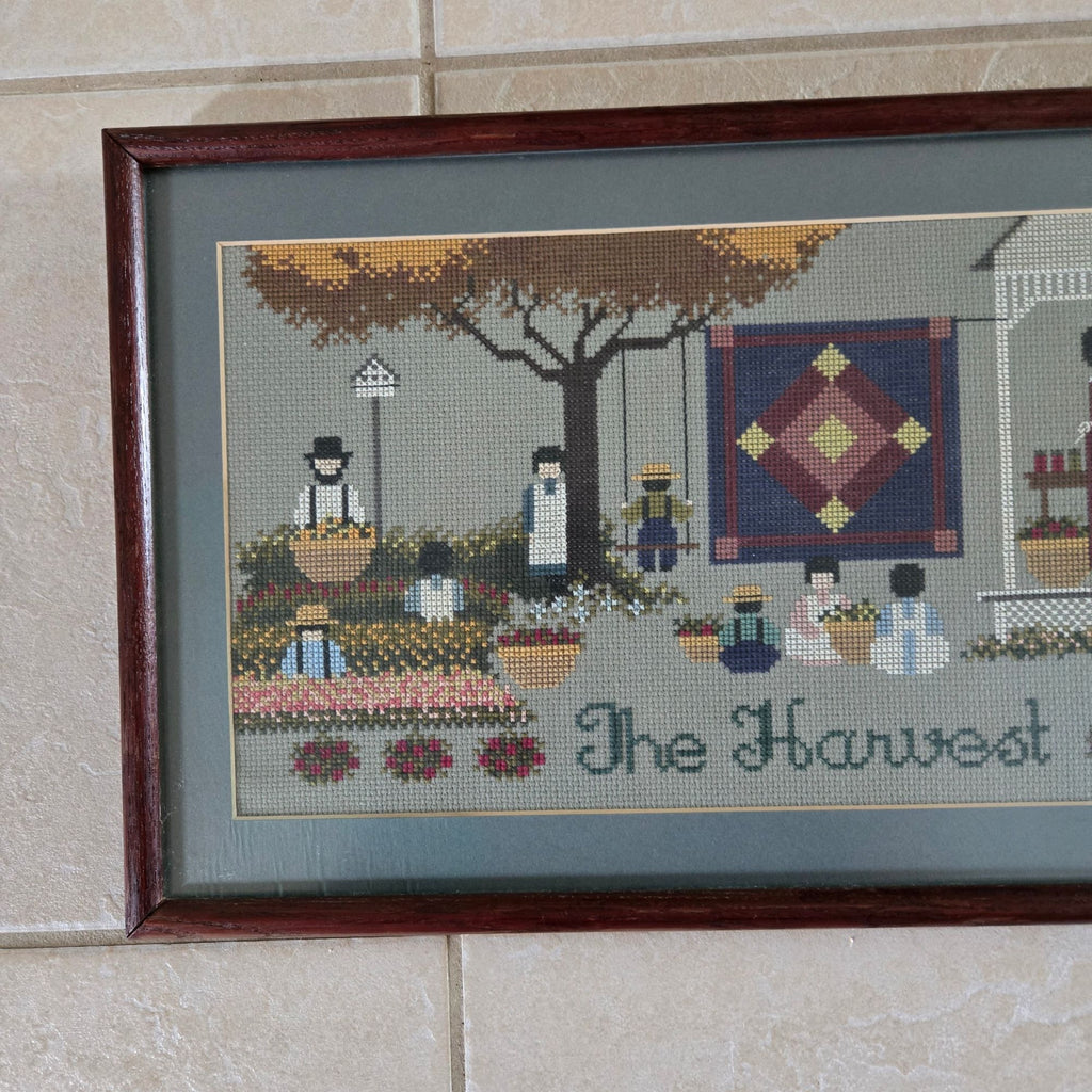 Framed Cross Stitch w/matte Fall Harvest Wall Art