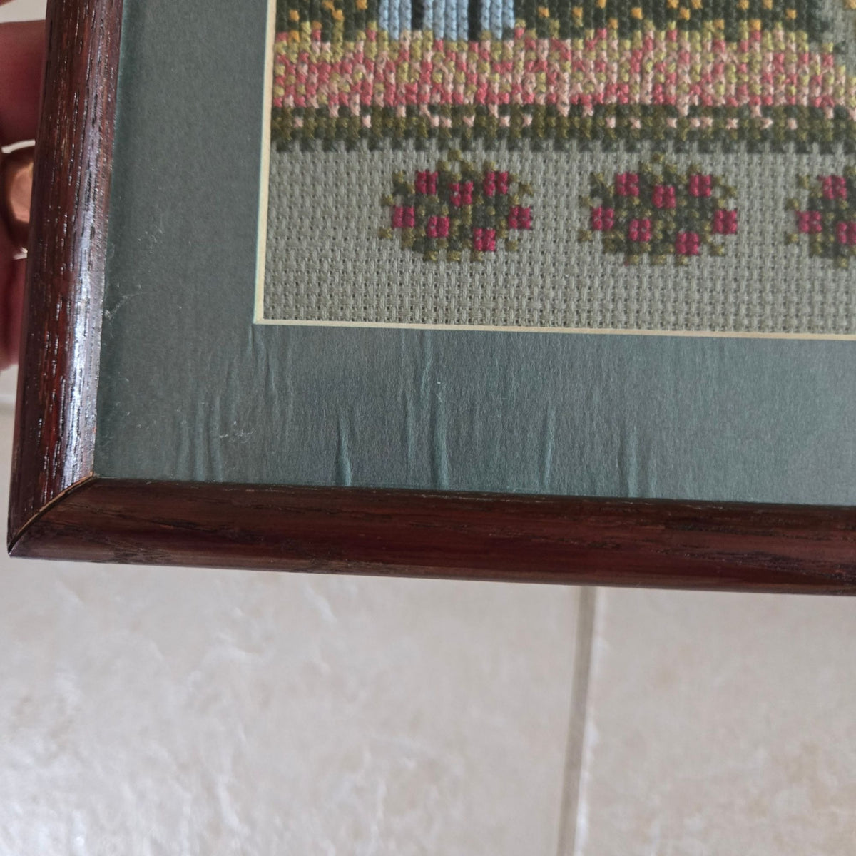 Framed Cross Stitch w/matte Fall Harvest Wall Art