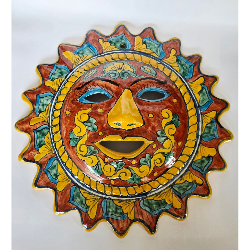 Hand-Painted Mexican Talavera Ceramic Sun Wall Art Decor 14"