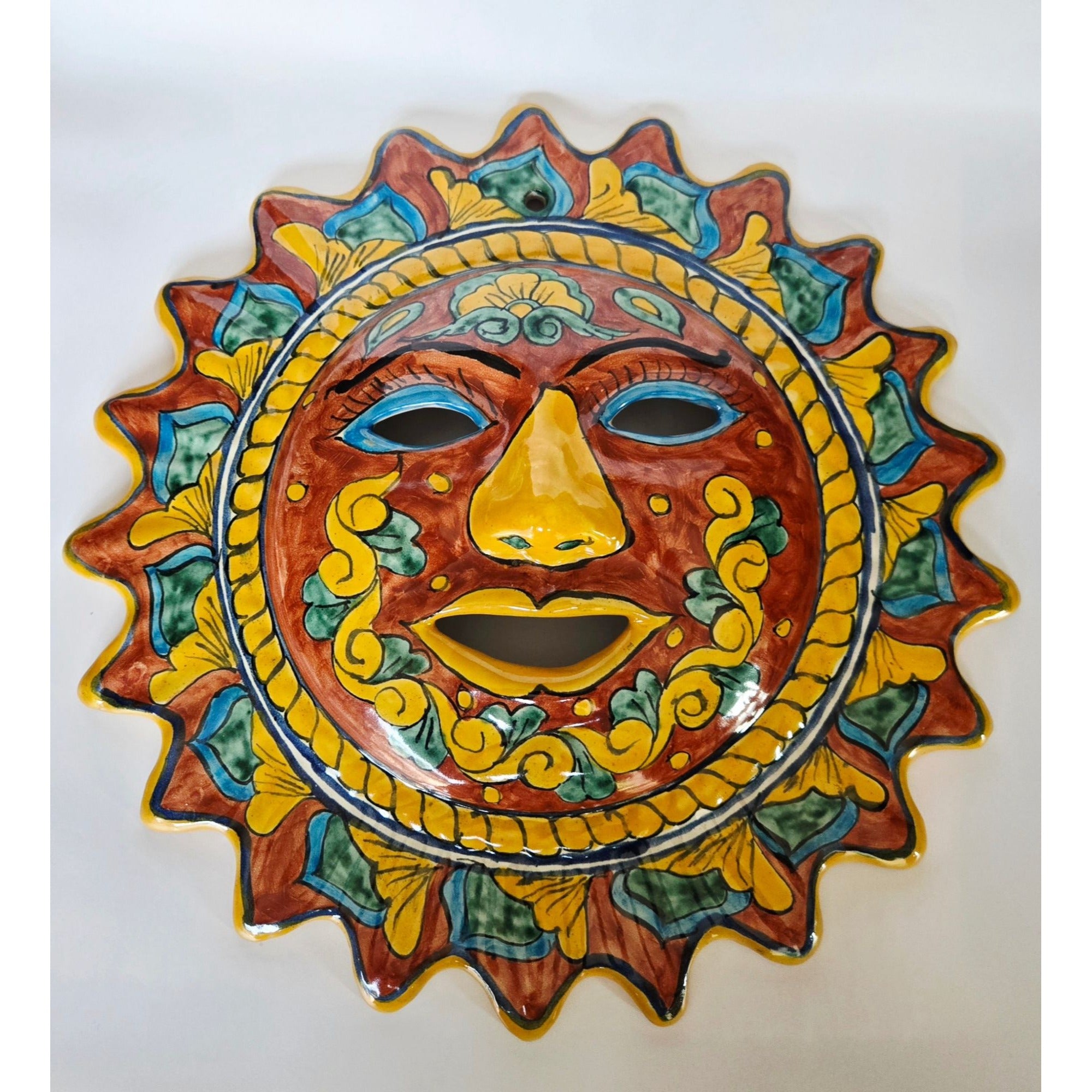 Hand-Painted Mexican Talavera Ceramic Sun Wall Art Decor 14"