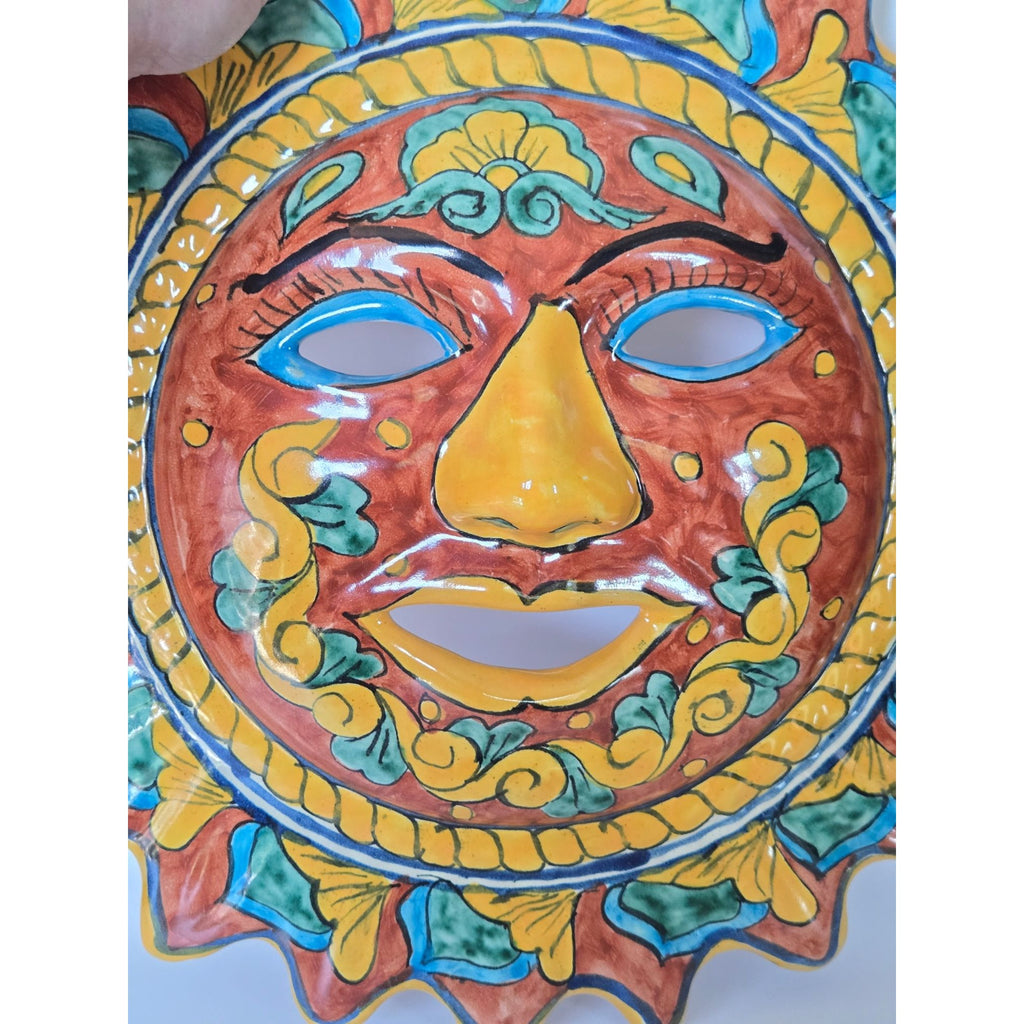 Hand-Painted Mexican Talavera Ceramic Sun Wall Art Decor 14"