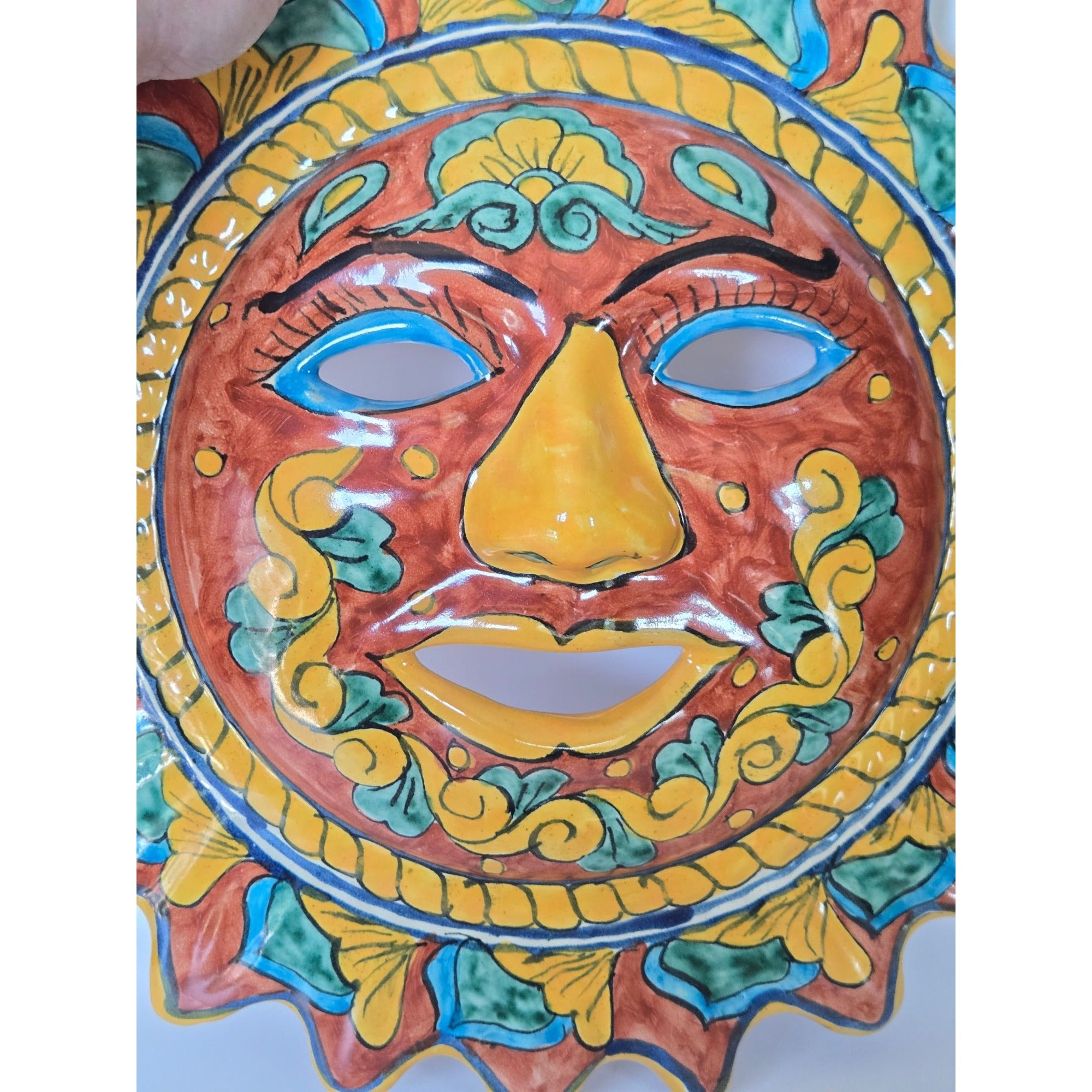 Hand-Painted Mexican Talavera Ceramic Sun Wall Art Decor 14"