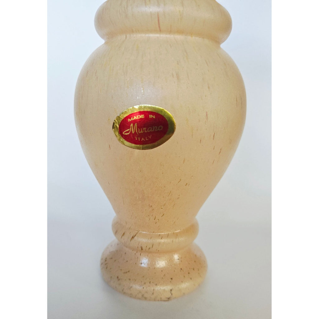Murano Italy Handcrafted Beige Glass Vase With Gold Accents & Ornate Handles