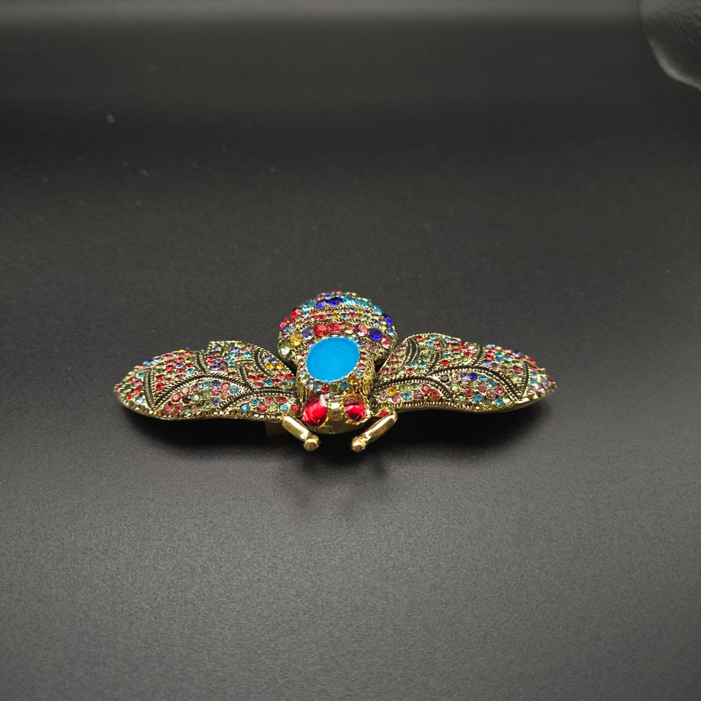 XL Colorful Rhinestone Bee Brooch Pin Gold-Tone Detailing 4" Costume