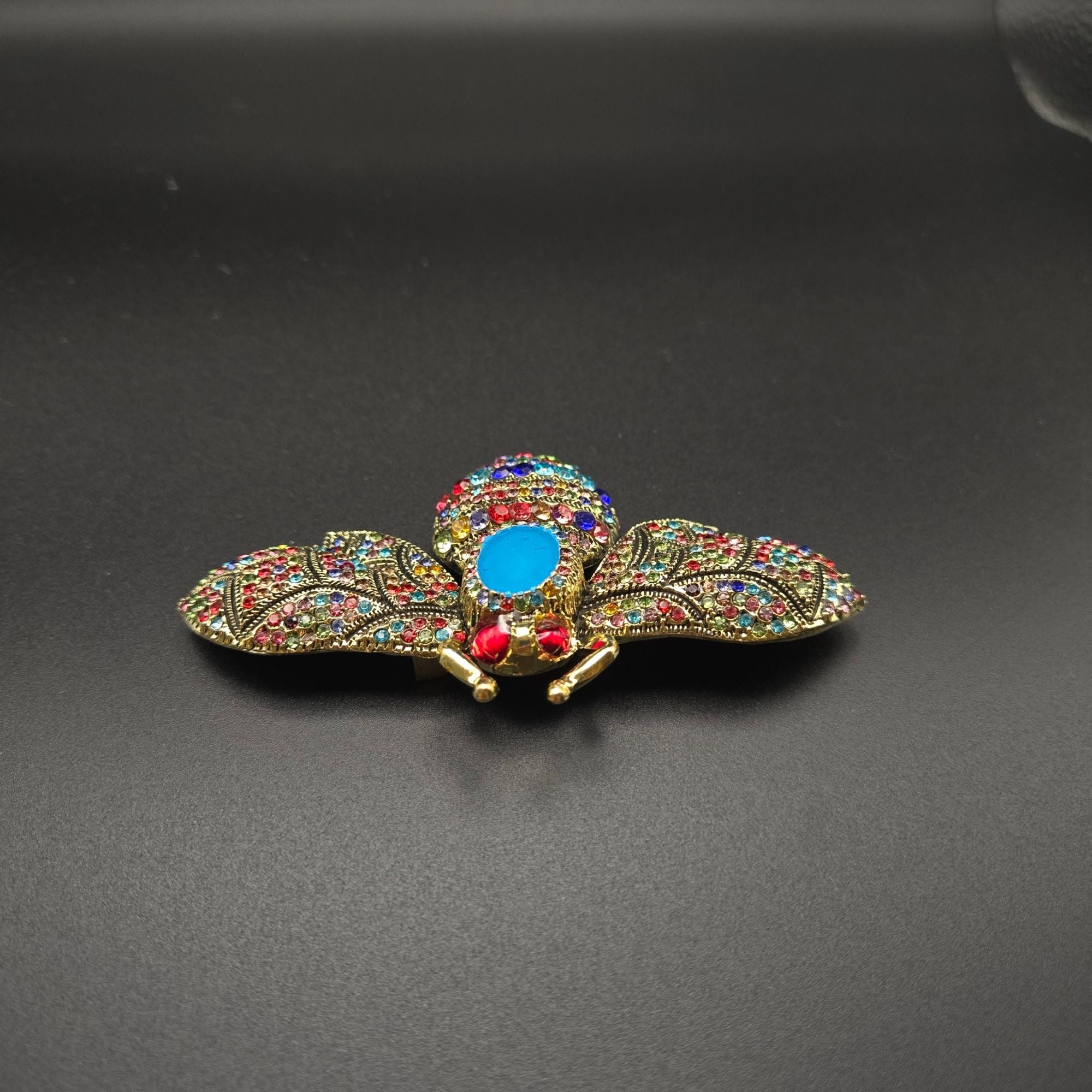 XL Colorful Rhinestone Bee Brooch Pin Gold-Tone Detailing 4" Costume