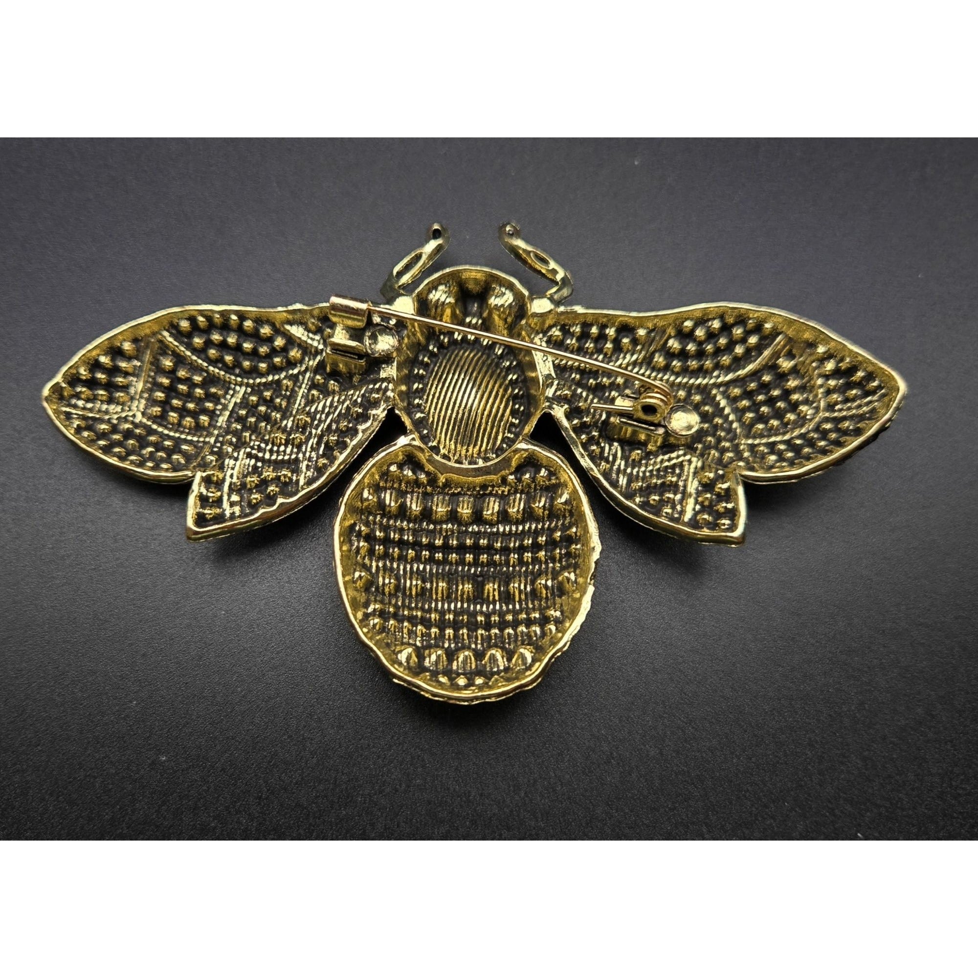 XL Colorful Rhinestone Bee Brooch Pin Gold-Tone Detailing 4" Costume