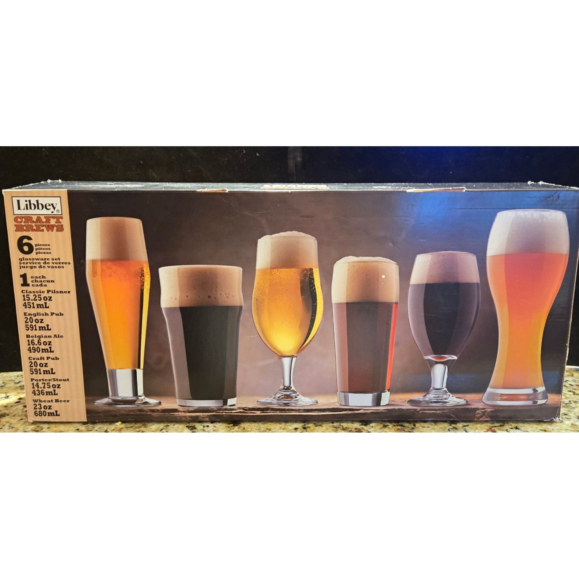 Libbey Craft Brews 6-Piece Beer Glass Set With Classic Shapes NIB