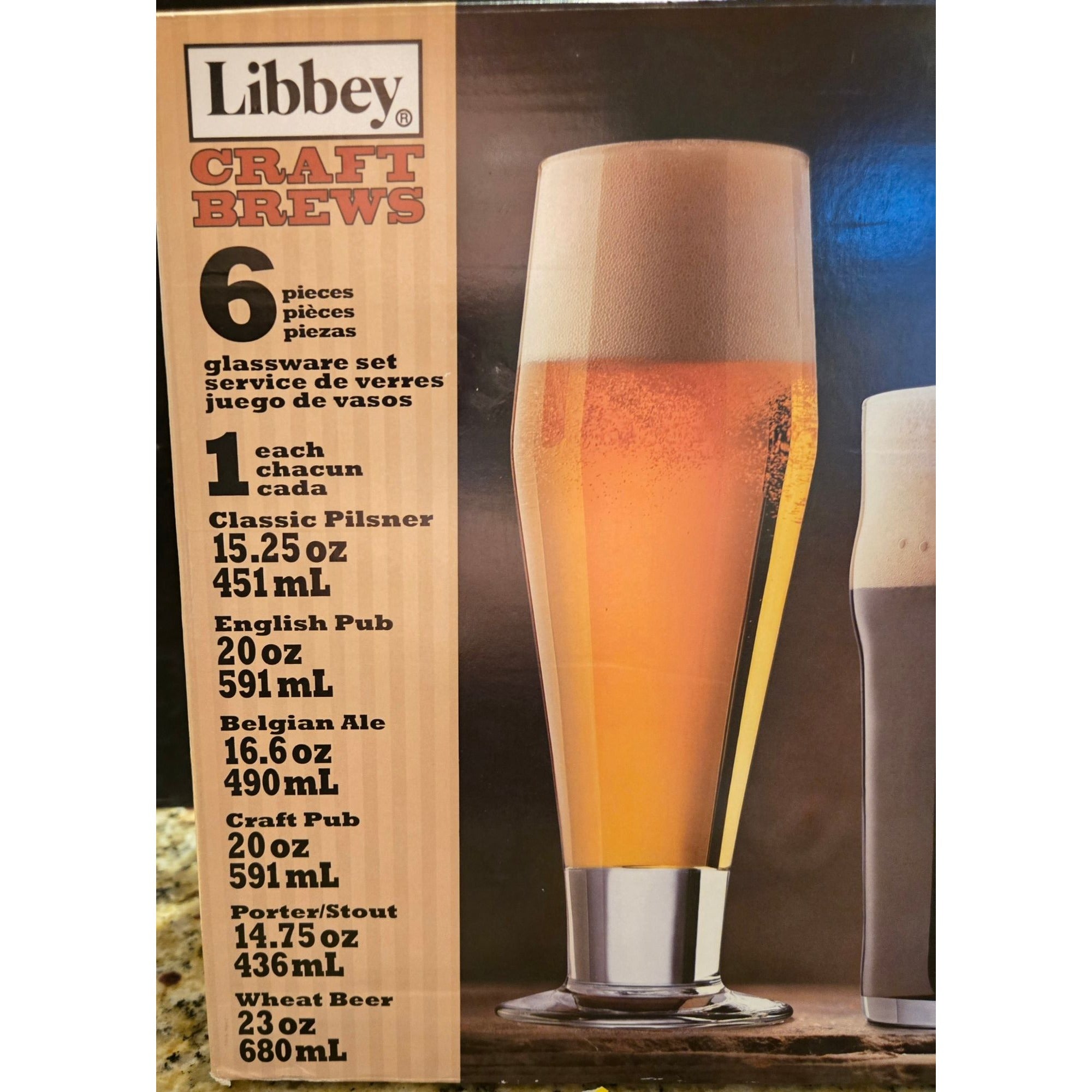Libbey Craft Brews 6-Piece Beer Glass Set With Classic Shapes NIB