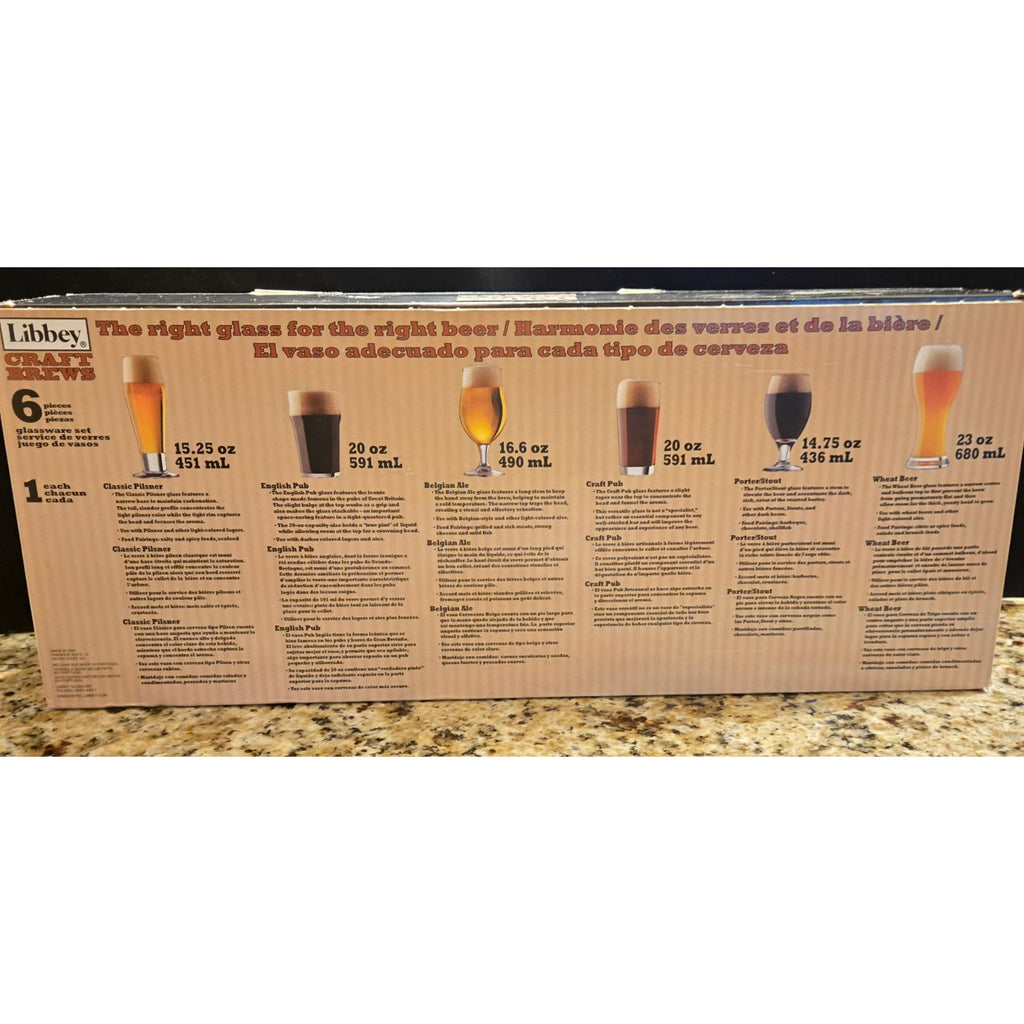 Libbey Craft Brews 6-Piece Beer Glass Set With Classic Shapes NIB
