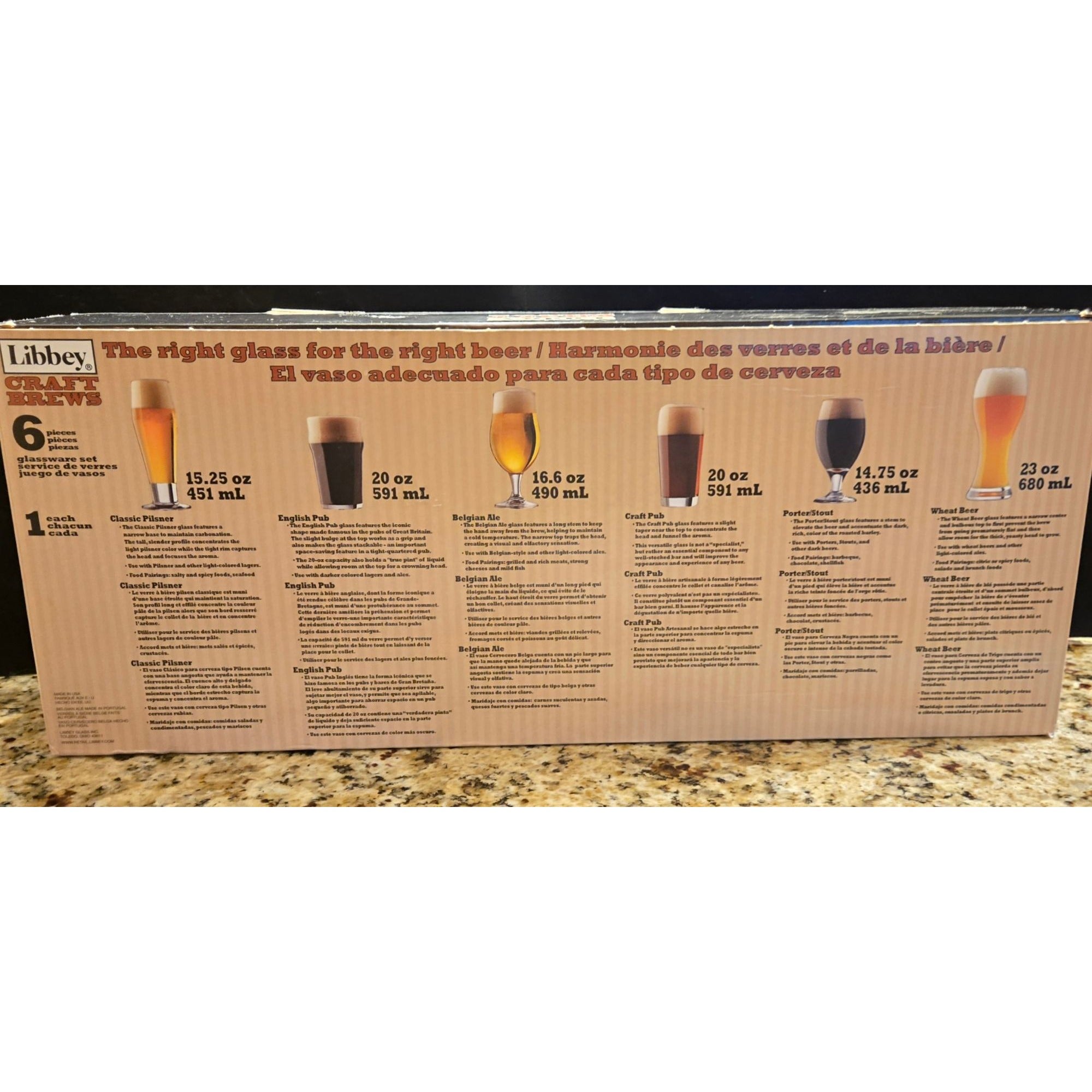 Libbey Craft Brews 6-Piece Beer Glass Set With Classic Shapes NIB