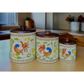 Vintage Ransburg Hand-Painted Metal Canister Set W/Wood Lids Floral & Bird Design USA