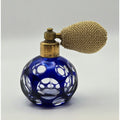 Vintage Cobalt Blue Cut Glass Perfume Atomizer w/mesh Bulb,Occupied Japan