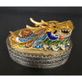 Chinese Cloisonné Dragon Trinket Box With Intricate Enamel & Silver Detailing 4"