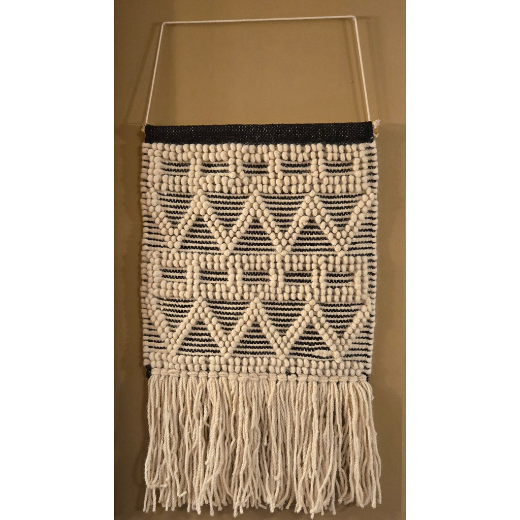 Wall Tapestry with Fringe, Woven Wool Bubble Geometric