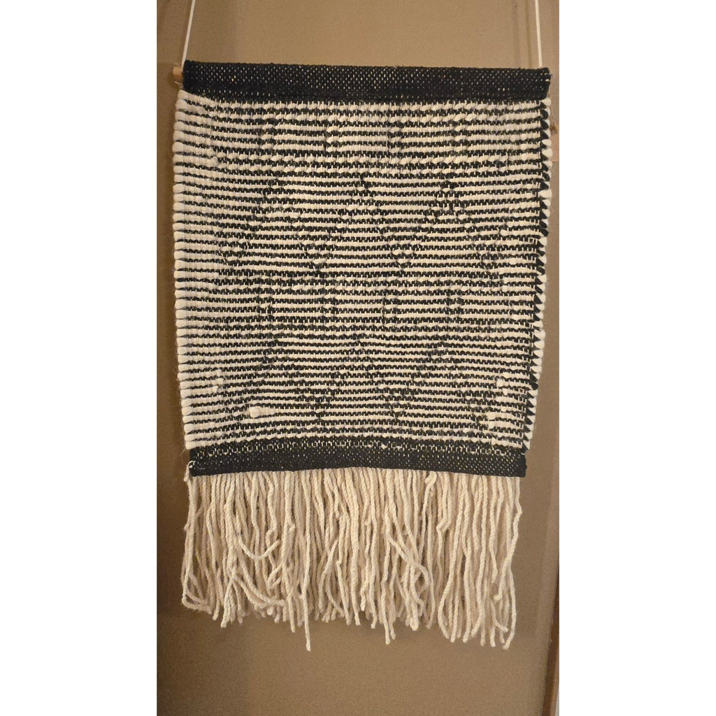 Wall Tapestry with Fringe, Woven Wool Bubble Geometric