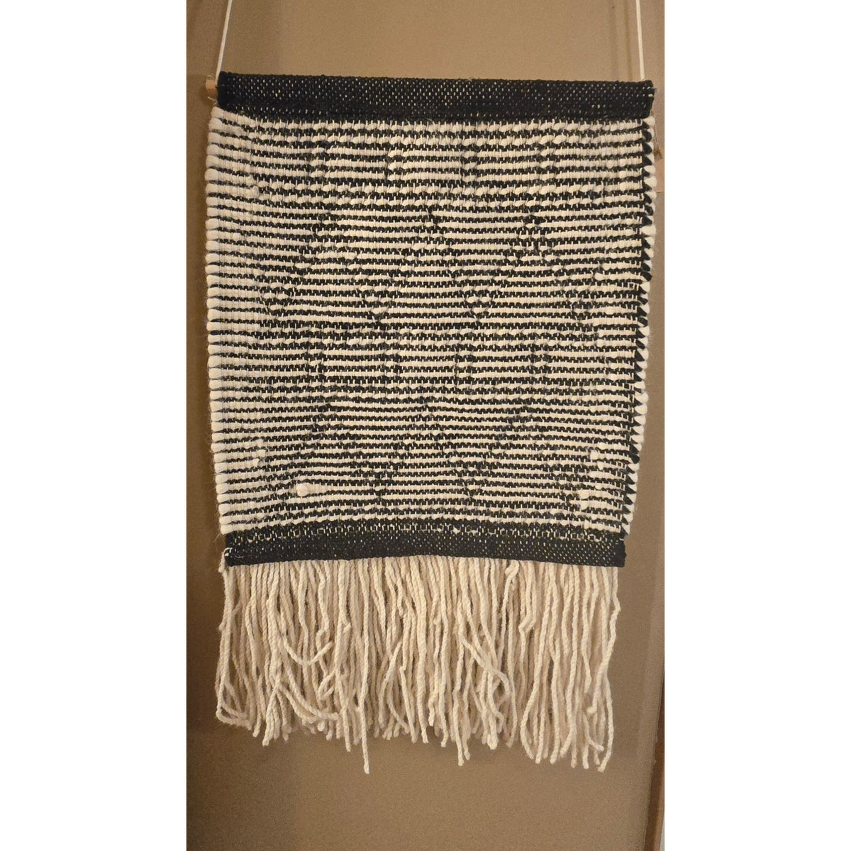 Wall Tapestry with Fringe, Woven Wool Bubble Geometric