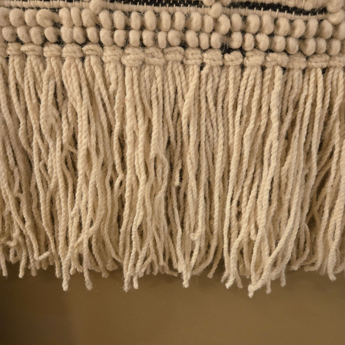 Wall Tapestry with Fringe, Woven Wool Bubble Geometric