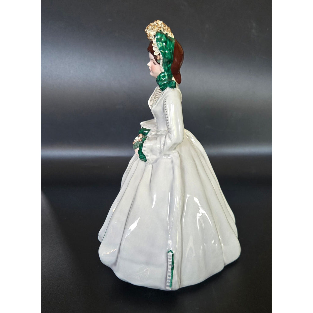 Vintage Florence Lady Figurine Sue Ellen Green Accents & Floral Details 8" Tall Collectible