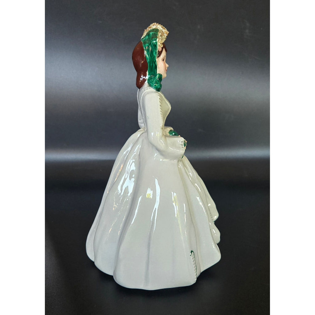 Vintage Florence Lady Figurine Sue Ellen Green Accents & Floral Details 8" Tall Collectible