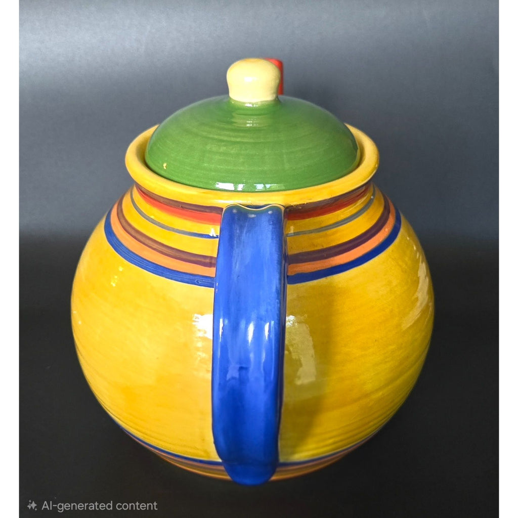 Hand-Painted  Santa Fe Ceramic Teapot With Multicolor Stripes - - 8 Cups Capacity, by Pacific Rim