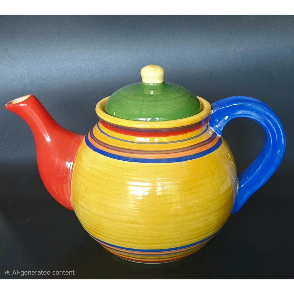 Hand-Painted  Santa Fe Ceramic Teapot With Multicolor Stripes - - 8 Cups Capacity, by Pacific Rim