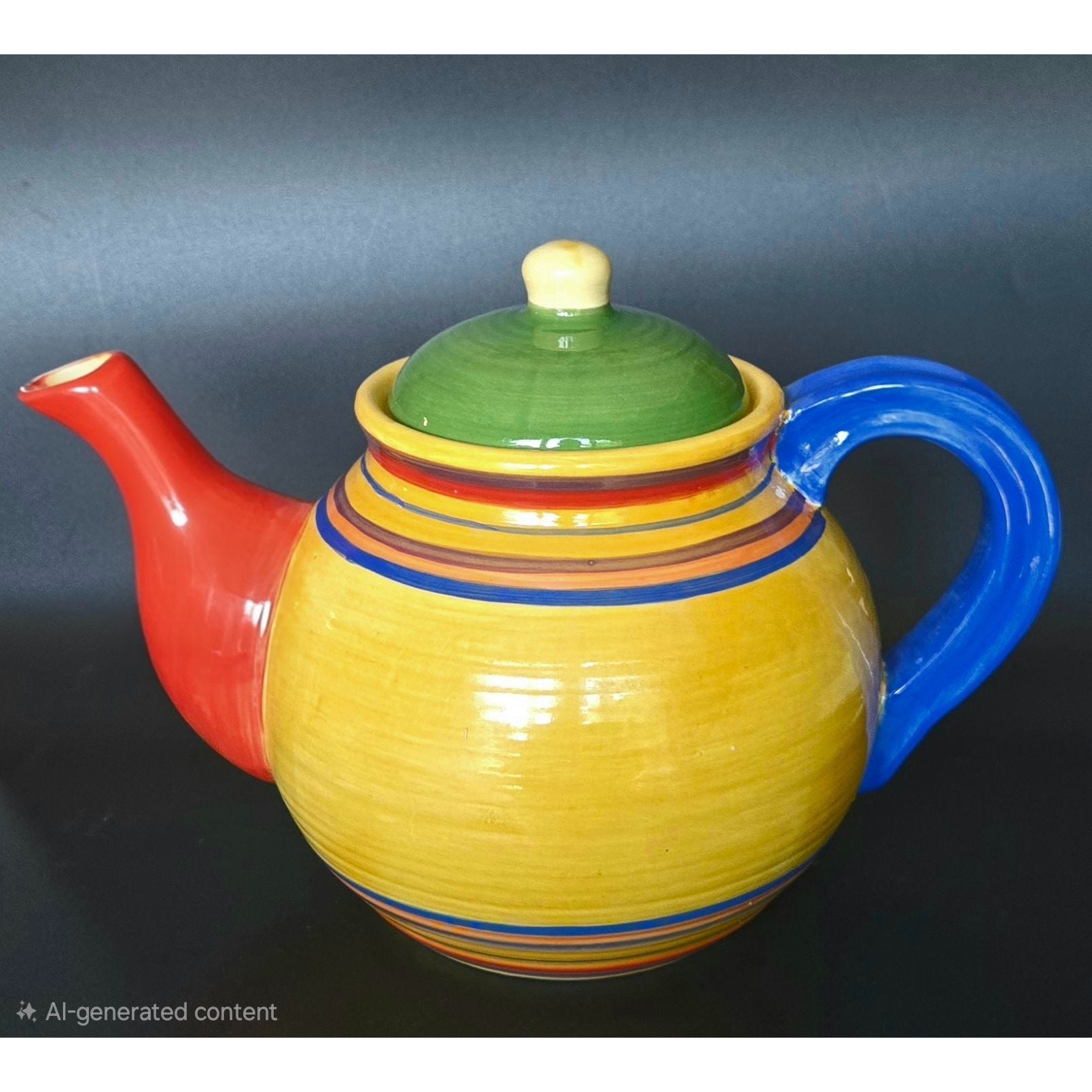 Hand-Painted  Santa Fe Ceramic Teapot With Multicolor Stripes - - 8 Cups Capacity, by Pacific Rim