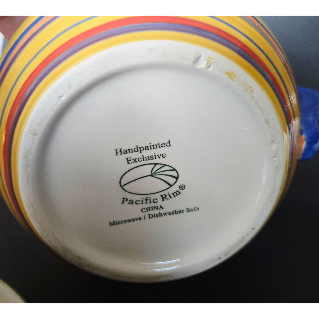 Hand-Painted  Santa Fe Ceramic Teapot With Multicolor Stripes - - 8 Cups Capacity, by Pacific Rim