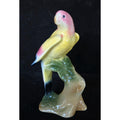 Vintage Ceramic Parrot Figurine Handpainted Yellow Pink Brazil 8"