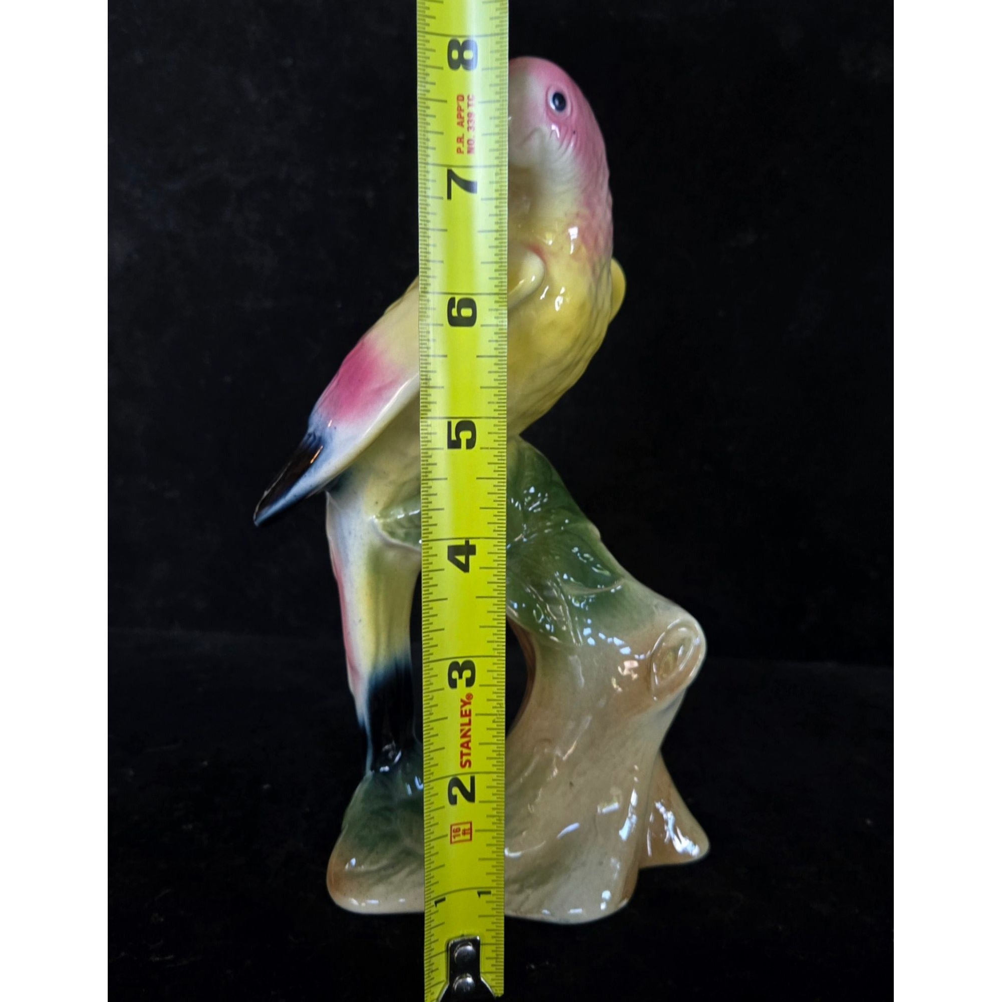 Vintage Ceramic Parrot Figurine Handpainted Yellow Pink Brazil 8"