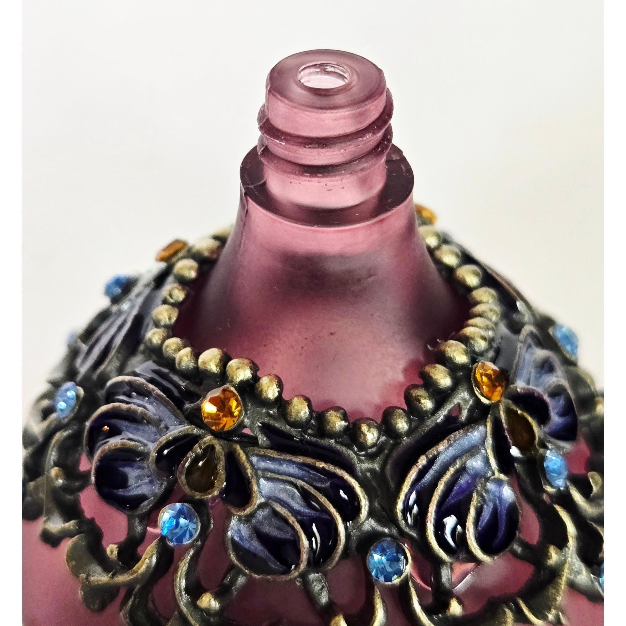 Vintage Ornate Purple Glass Ormolu Perfume Bottle With Crystal Stopper