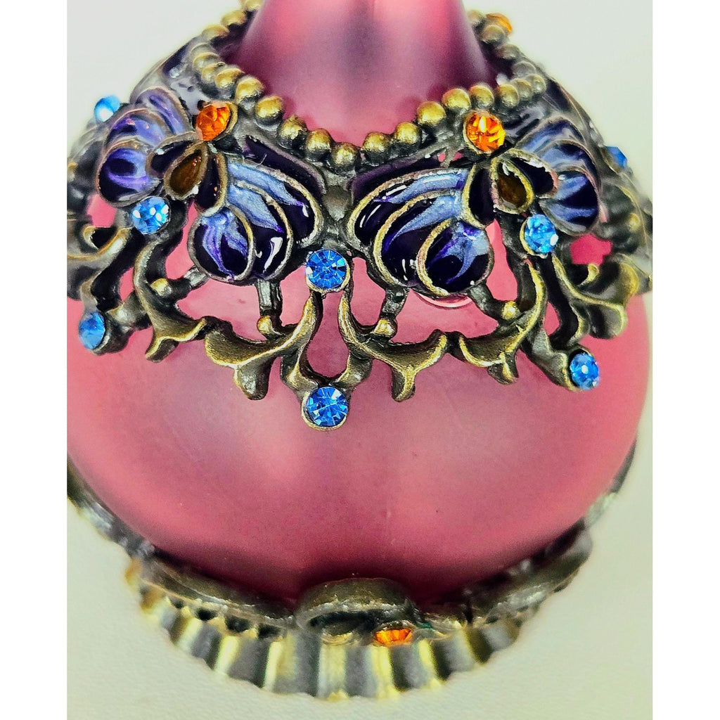 Vintage Ornate Purple Glass Ormolu Perfume Bottle With Crystal Stopper