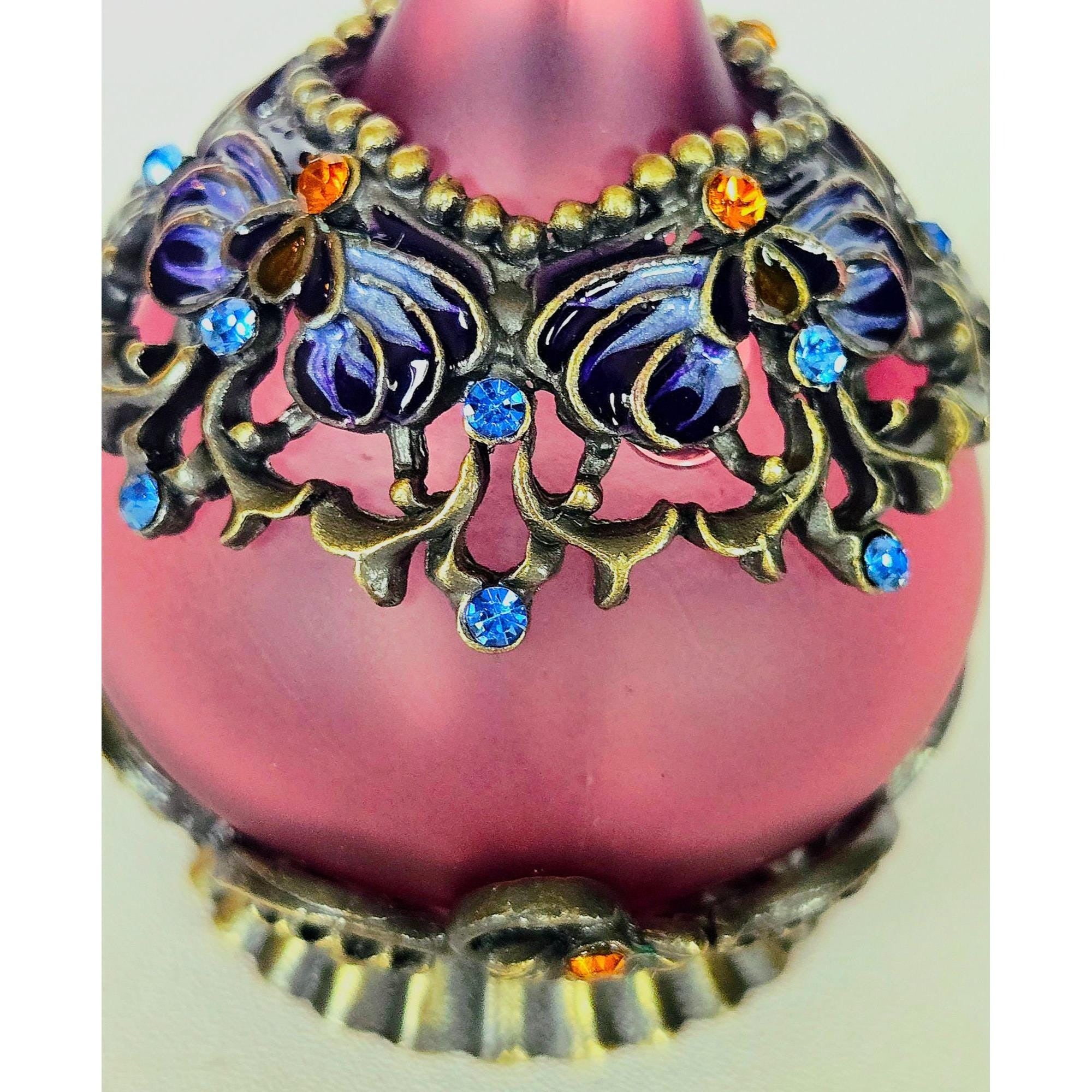 Vintage Ornate Purple Glass Ormolu Perfume Bottle With Crystal Stopper