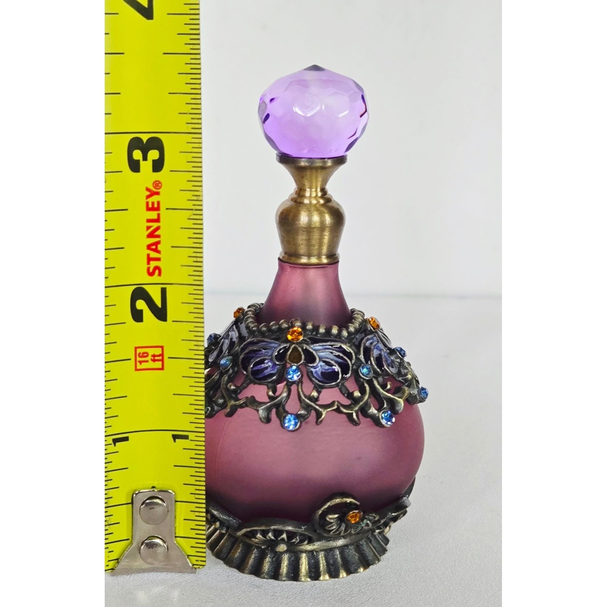 Vintage Ornate Purple Glass Ormolu Perfume Bottle With Crystal Stopper