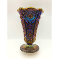 Imperial Glass Carnival Glass Electric Blue Purple Vase Sawtooth Rim & Intricate Designs