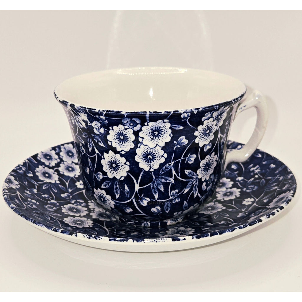 Calico Teacup Set Navy Blue & White Floral Cup & Saucer Set Staffordshire England
