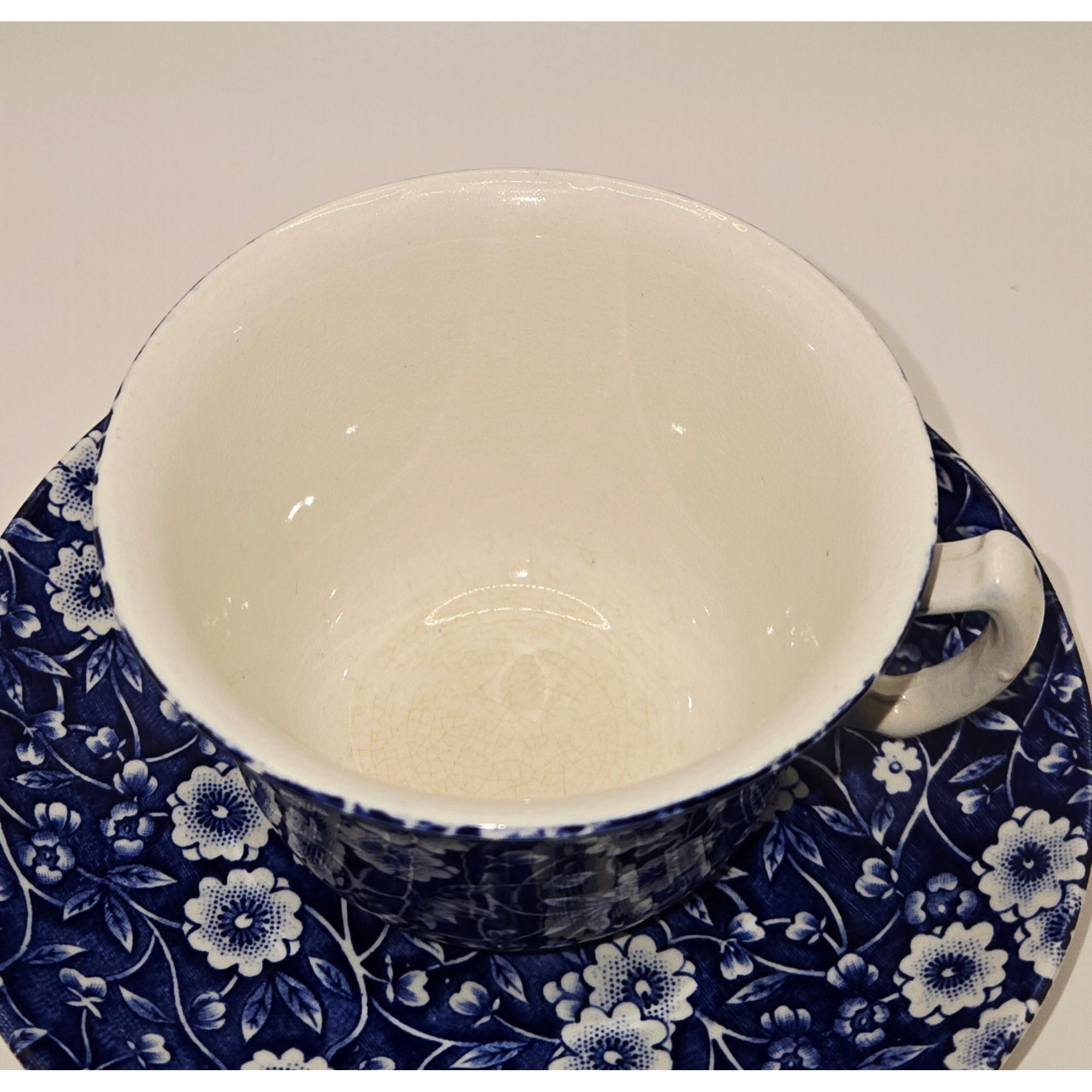Calico Teacup Set Navy Blue & White Floral Cup & Saucer Set Staffordshire England