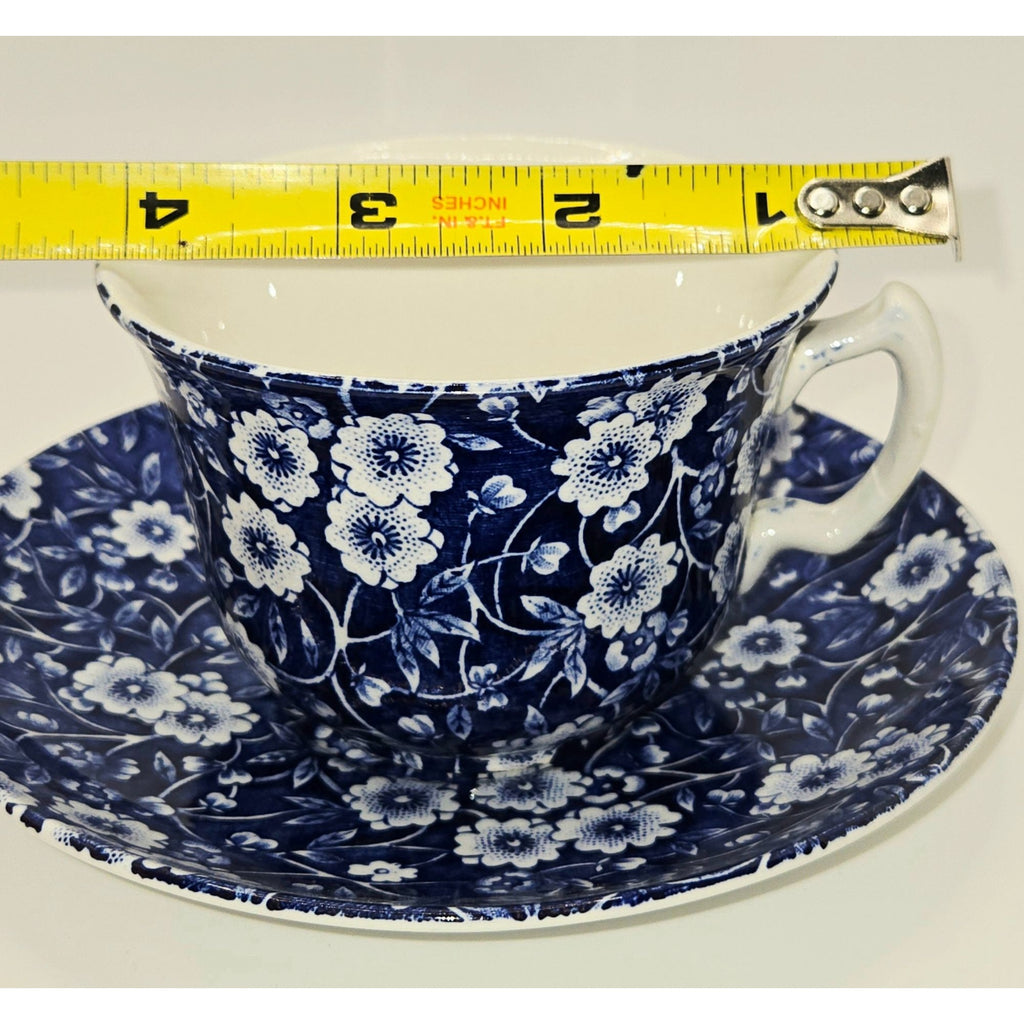 Calico Teacup Set Navy Blue & White Floral Cup & Saucer Set Staffordshire England
