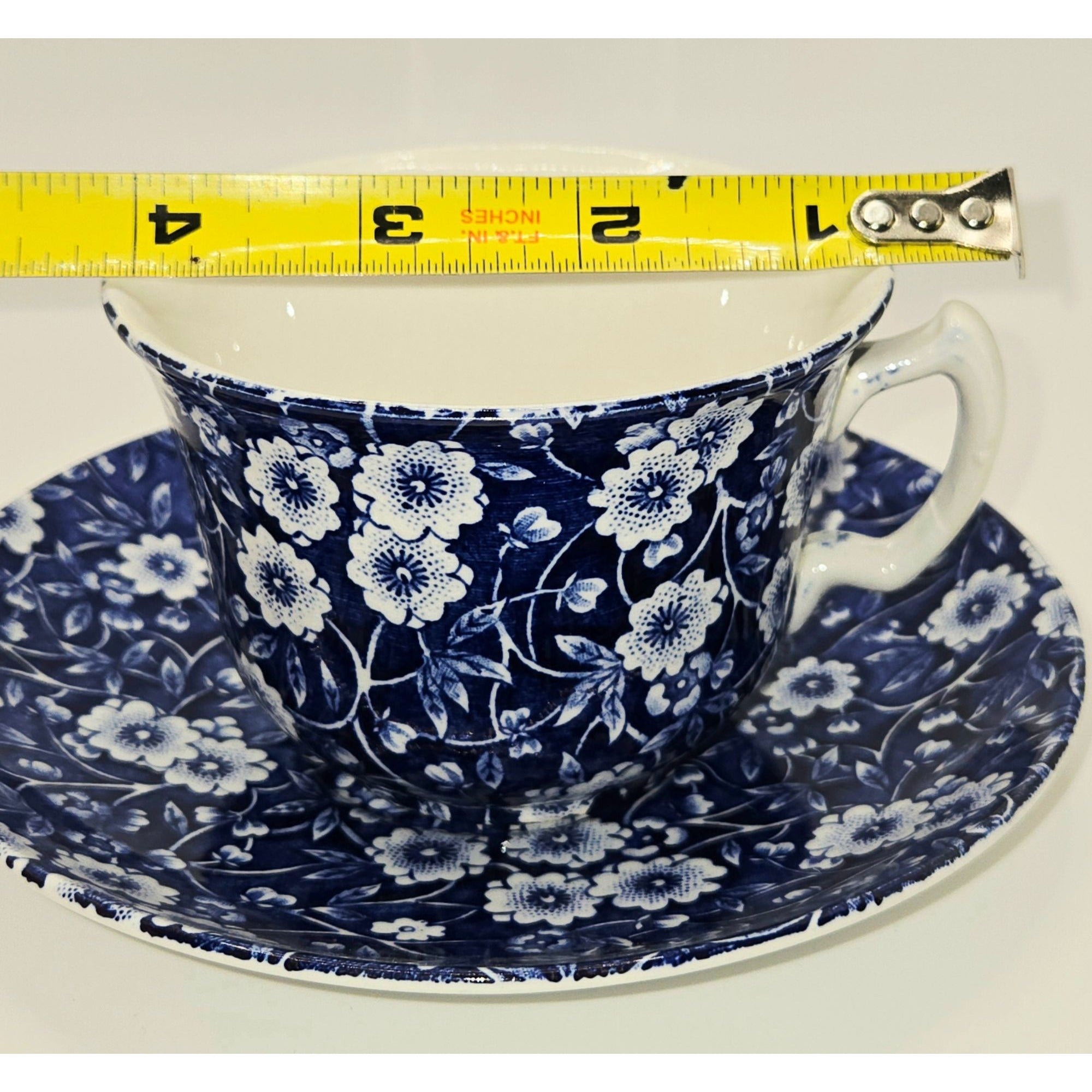 Calico Teacup Set Navy Blue & White Floral Cup & Saucer Set Staffordshire England